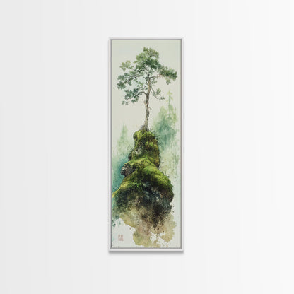 Framed Canvas Print Serene Tree Art Nature-Inspired Decor Wabi Sabi Art Botanical Print Calm Green Tones Above Couch Art Minimalist Decor