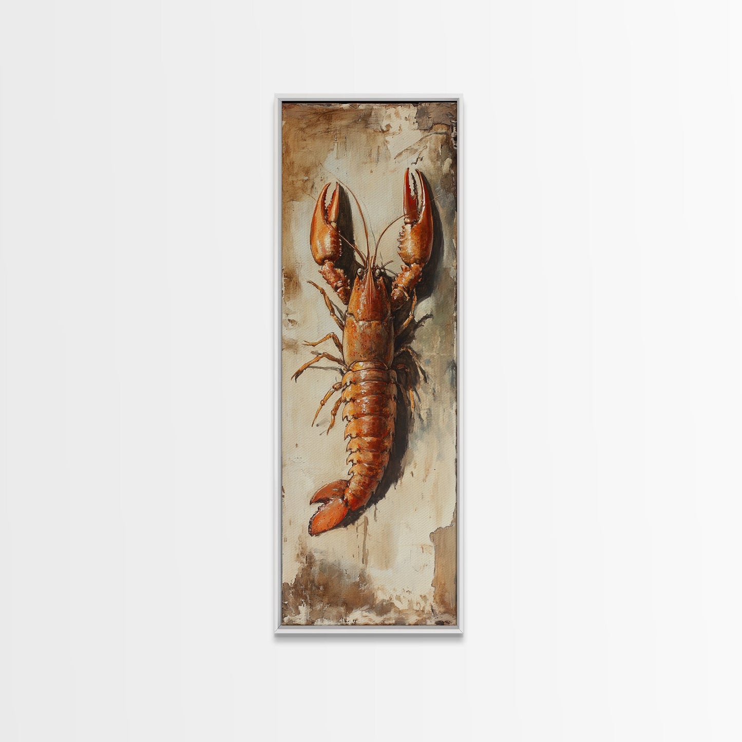 Funky Kitchen Art Framed Canvas Print, Crayfish Painting, New Orleans Cajun Wall Art, Oil Painting for Kitchen, Tall Skinny Art