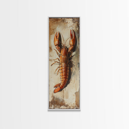 Funky Kitchen Art Framed Canvas Print, Crayfish Painting, New Orleans Cajun Wall Art, Oil Painting for Kitchen, Tall Skinny Art