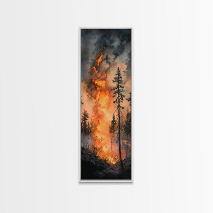 Fiery Forest Flames Canvas Print – Dark Moody Art, Forest Fire Scene, Dramatic Wall Art, Wabi Sabi Wall Art, Above Bed Decor, Rustic Wall Art