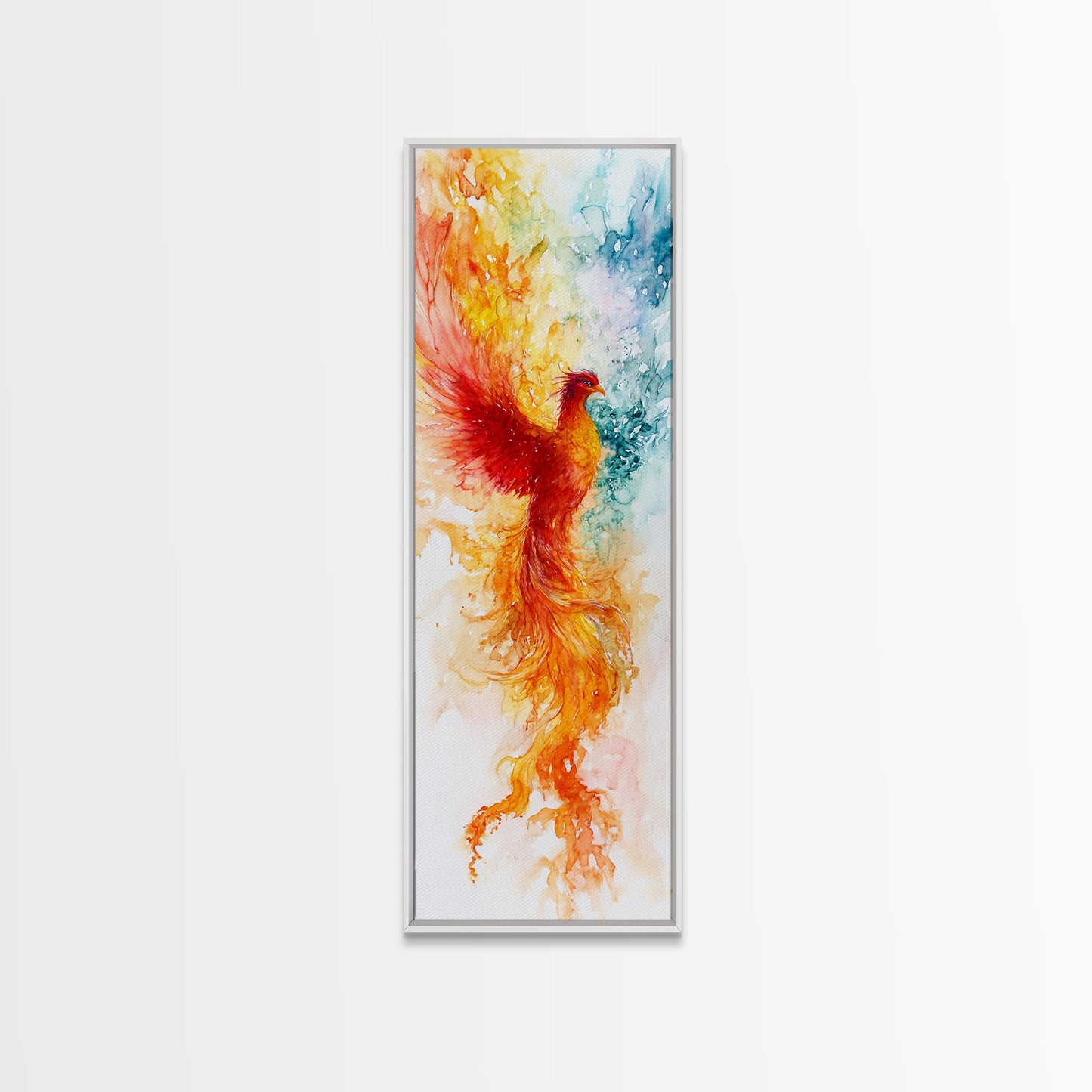 Ethereal Phoenix Rising from the Ashes in Subtle Pastel Shades – Mystical Bird Canvas Print, Ideal Wall Art for Calm and Cozy Spaces