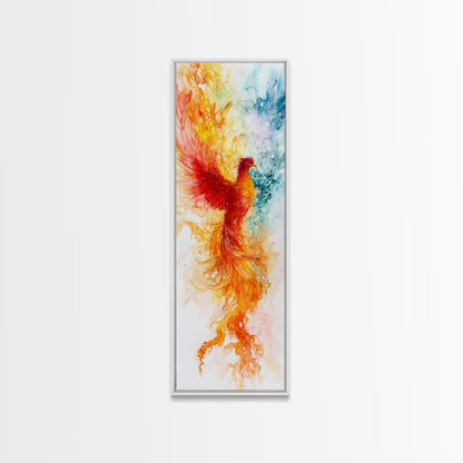 Ethereal Phoenix Rising from the Ashes in Subtle Pastel Shades – Mystical Bird Canvas Print, Ideal Wall Art for Calm and Cozy Spaces