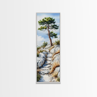 Rocky Mountain Pine Tree Painting - Framed Canvas Print Highlighting Serene Alpine Path for Rustic Wall Decor