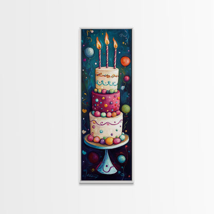 Cute Painting Print of a Birthday Cake - Framed Canvas - Preppy Dorm Room Decor - Wedding Decor - Birthday Cake Wall Art - Kitchen Decor
