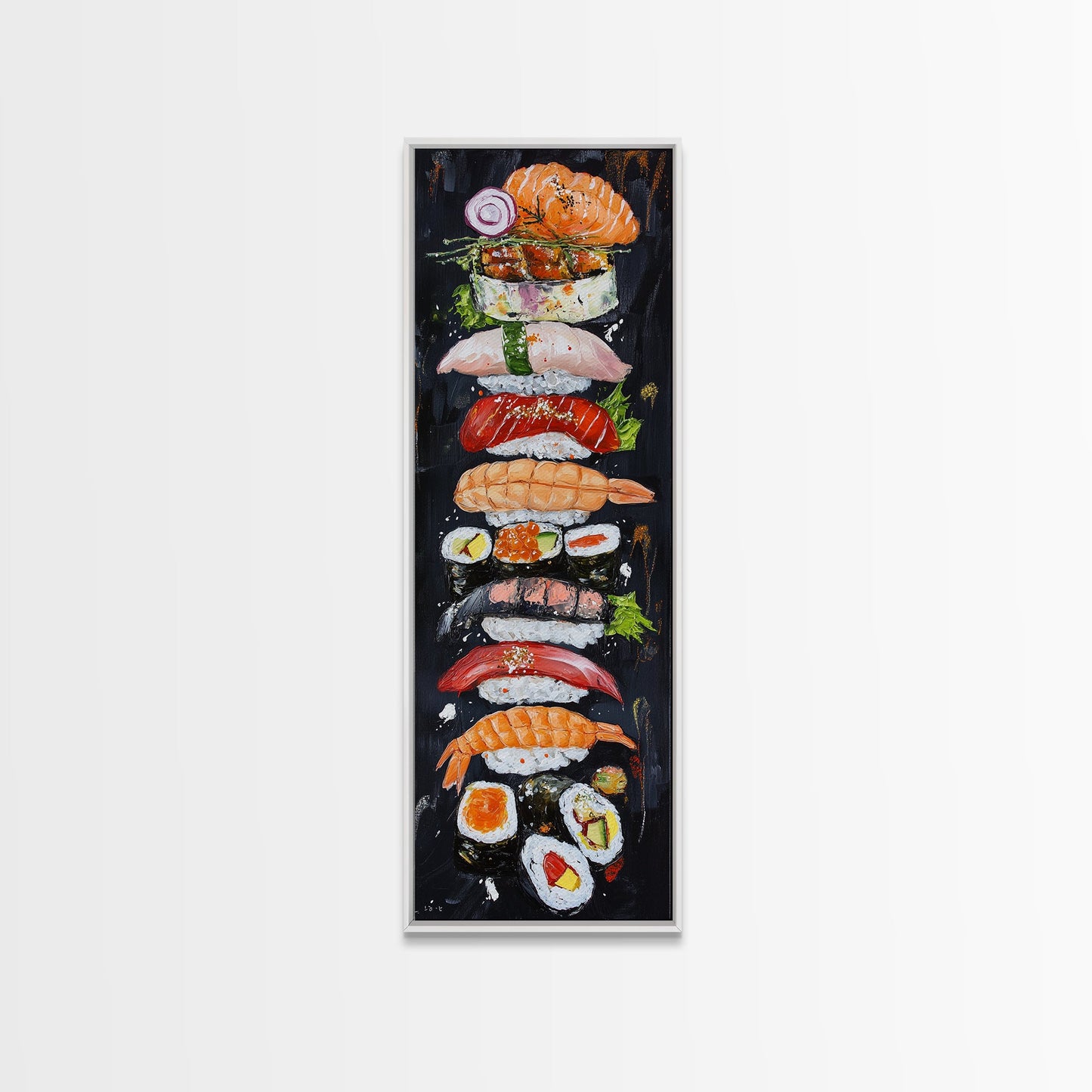 Funky Kitchen Wall Art Sushi Painting Print Framed Canvas | Sushi Decor | Kitchen Painting Decor | Kitsch Decor | Eclectic Wall Art