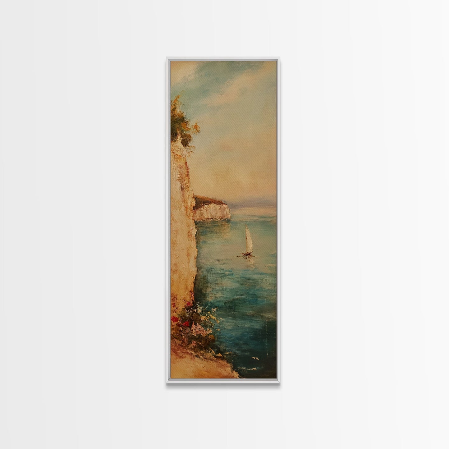 Nautical Seascapes Framed Canvas Print - Sailboat In The Bay - Sailboat Painting - Nautical Art - Coastal Home Decor - Coastal Oil Painting