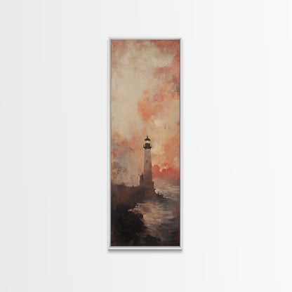 Lighthouse Wall Art Framed Canvas Print - Sunset Wall Art - Coastal Decor - Nautical Decor
