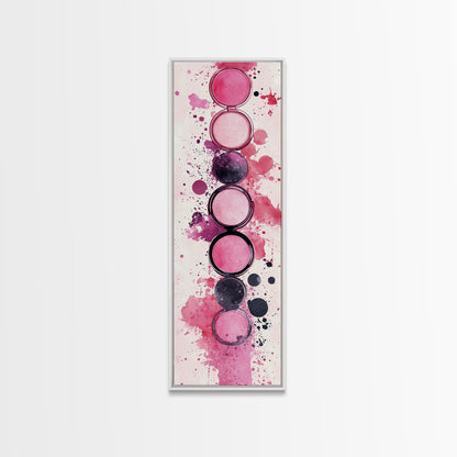 Makeup Palette Canvas Print, modern pink abstract art with splatter design, bold vertical wall art, unique wabi sabi minimalist print.