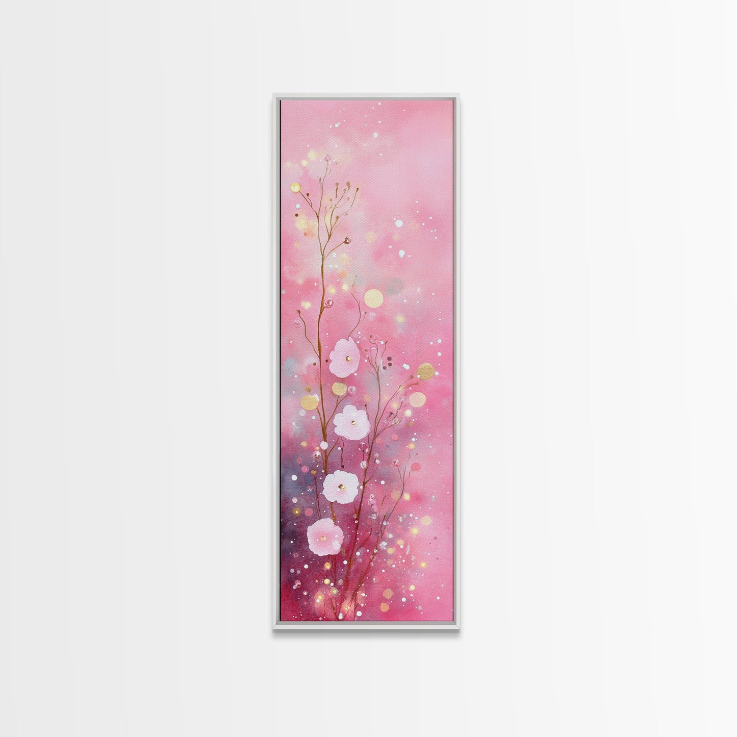 Ethereal Wildflower Painting Framed Canvas Print Featuring Dreamy Pink Abstract Art Perfect Living Room and Boho Aesthetic Spaces