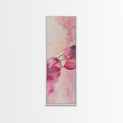 Retro Sunglasses Framed Canvas Print Pink Wall Art Light Pink Wall Art Dorm Decor Minimalist Art Above Couch Art Gift Idea