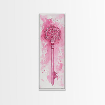 Intricate Key Art Framed Canvas Print Light Pink Wall Art Rustic Decor Minimalist Art Tall Skinny Art Above Couch Art Gift Idea