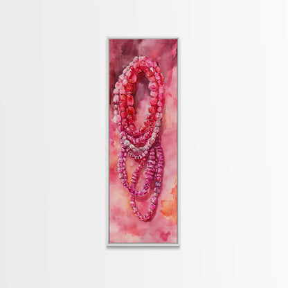 Shimmering Pink Beads Canvas Print Gemstone Painting Whimsical Wall Art Jewelry Lover Gift Vertical Pink Abstract Rustic Art