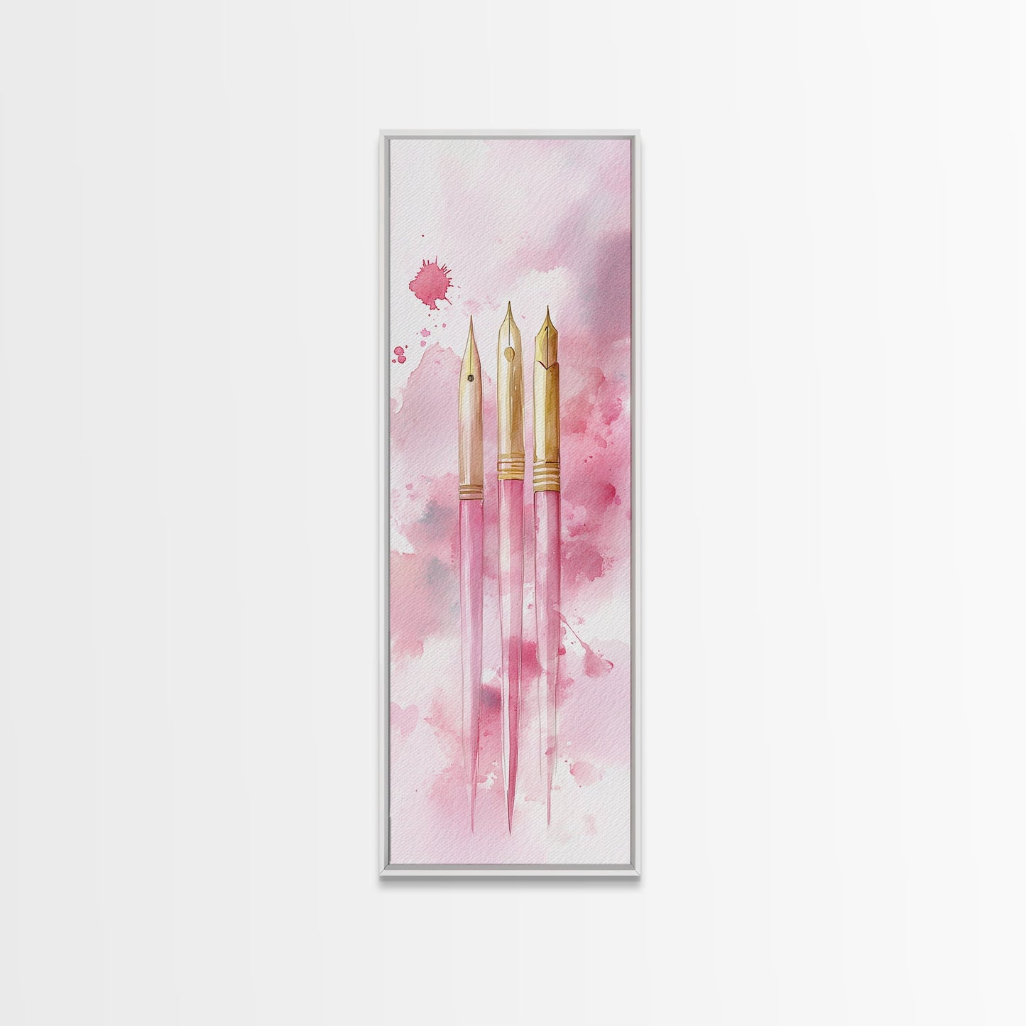 Pink Fountain Pens Canvas Print Whimsical Art Writer’s Gift Minimalist Art Living Room Decor Unique Office Wall Art Illustration