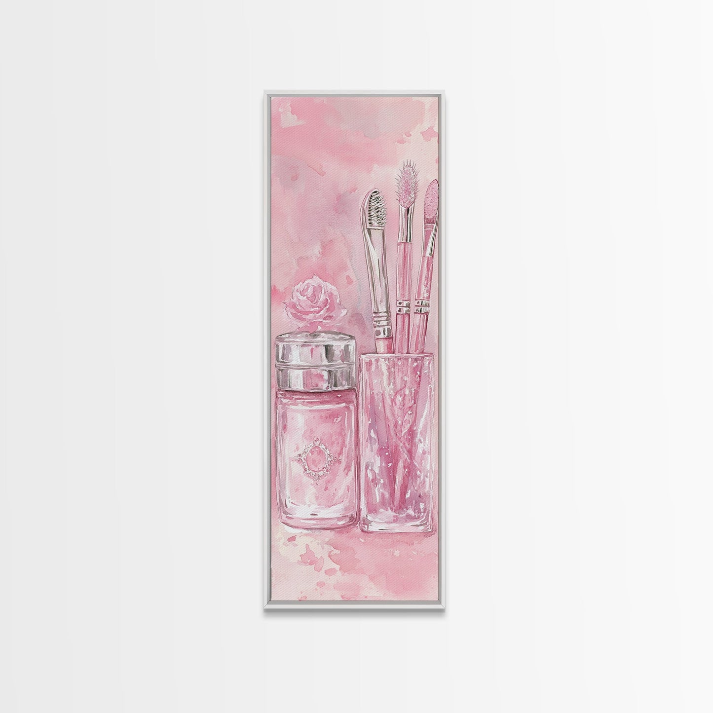 Delicate Makeup Illustration Canvas Print Pink Abstract Art Feminine Wall Decor Light Pink Wall Art Gift Idea Unique Painting