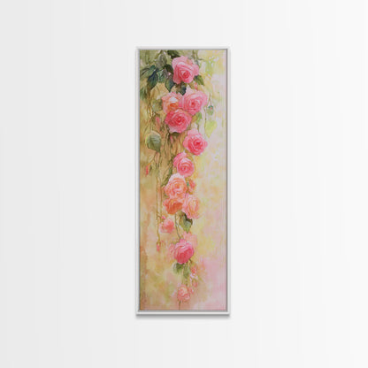 Cascading Roses Canvas Print Wildflower Painting Botanical Prints Vertical Wall Art Farmhouse Art Rustic Wall Art Romantic Gift