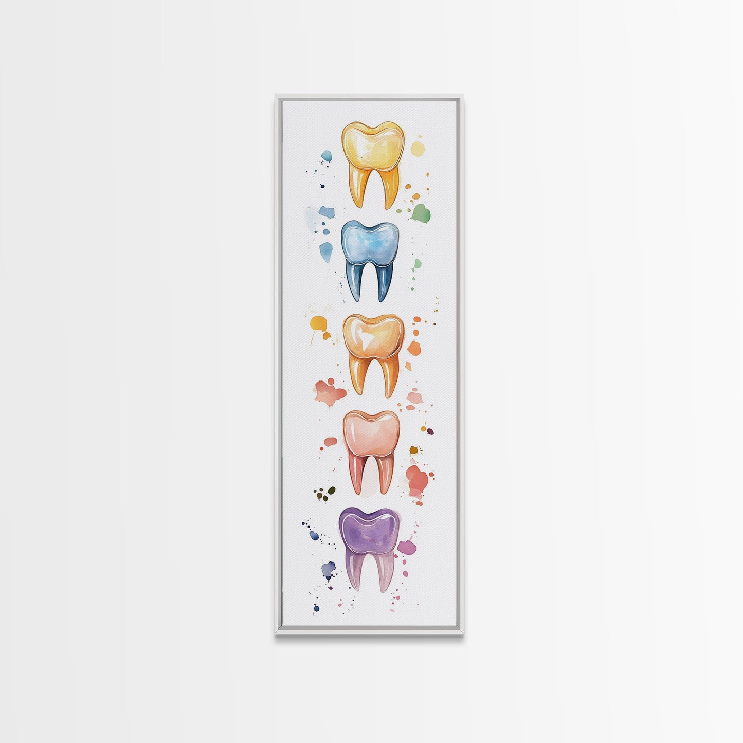 Artistic Dental Canvas Print Featuring Colorful Watercolor Teeth, Whimsical Dental Office Wall Art, Gift Idea for Dentists