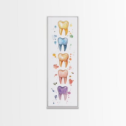 Artistic Dental Canvas Print Featuring Colorful Watercolor Teeth, Whimsical Dental Office Wall Art, Gift Idea for Dentists
