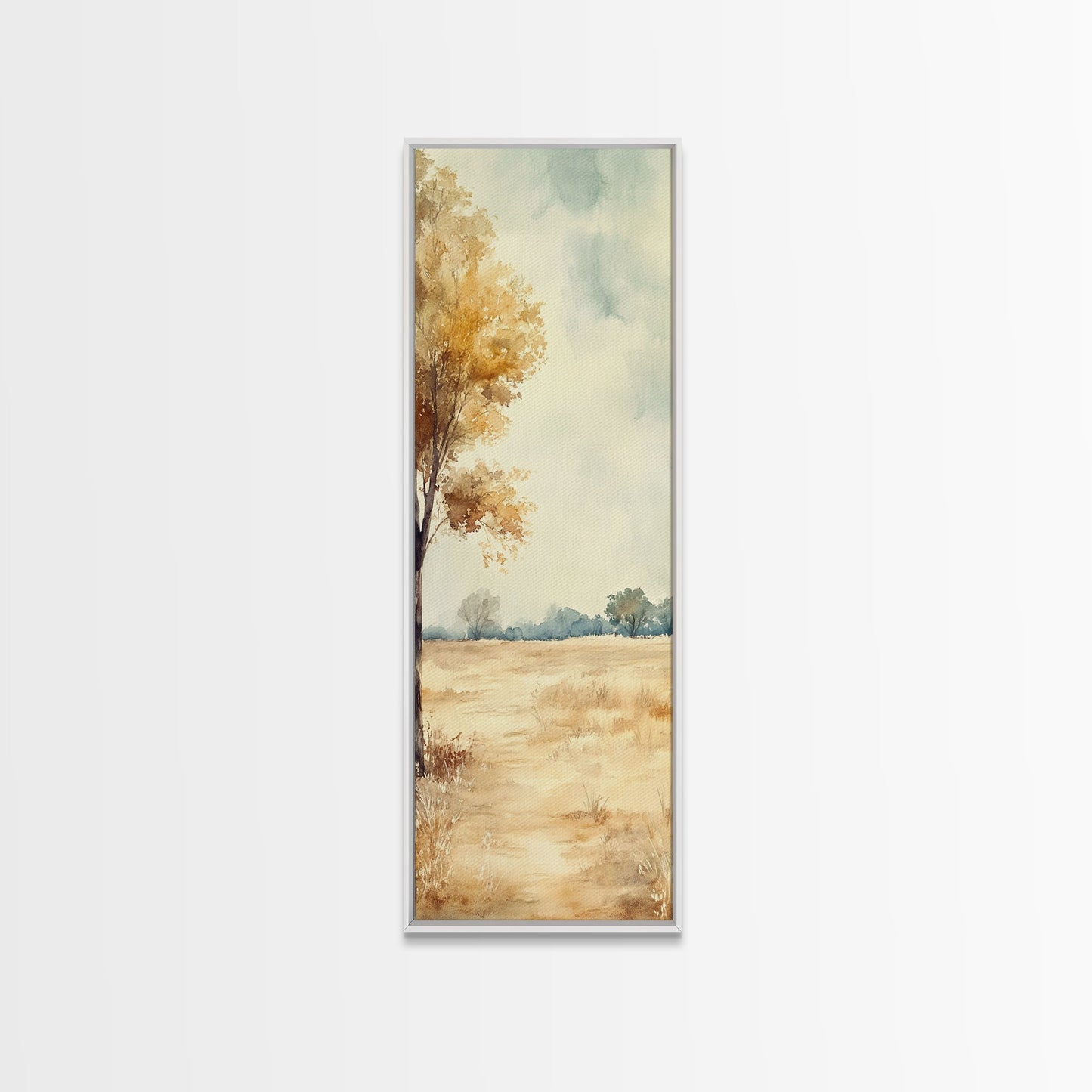 Framed Canvas Print of Oak Tree Art with Golden Autumn Leaves, Tall Skinny Art, Extra Wide Rustic Wall Art, Nature Gift Idea, Above Couch Decor