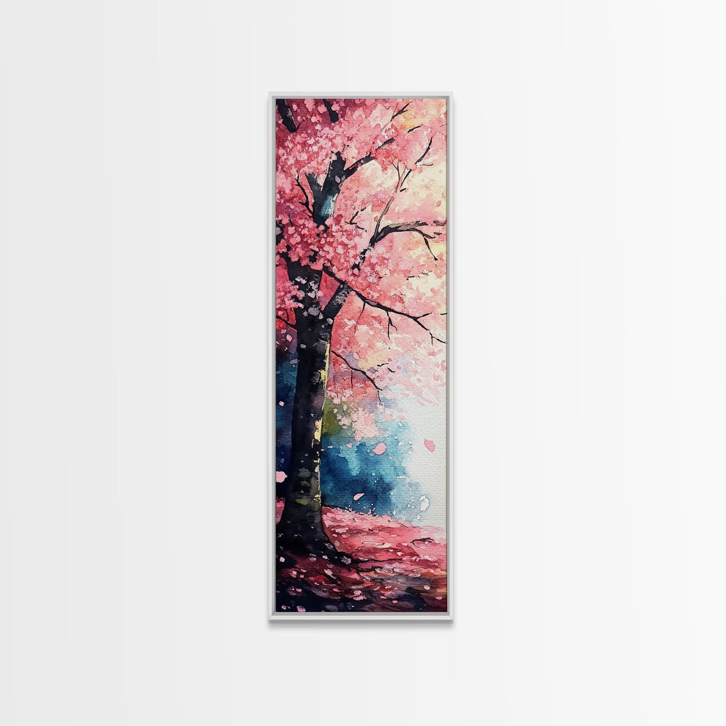 Cherry Blossom Tree Framed Canvas Print, Moody Pink Wall Art, Japanese Botanical Artwork, Vertical Minimalist Decor, Gift Idea