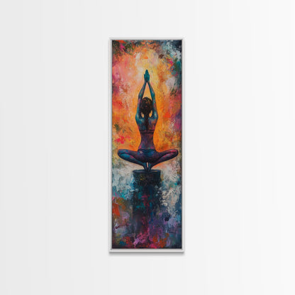 Yoga Art Framed Canvas Print Meditation Decor Zen Wall Art Vibrant Painting Vertical Art for Bedroom or Yoga Room