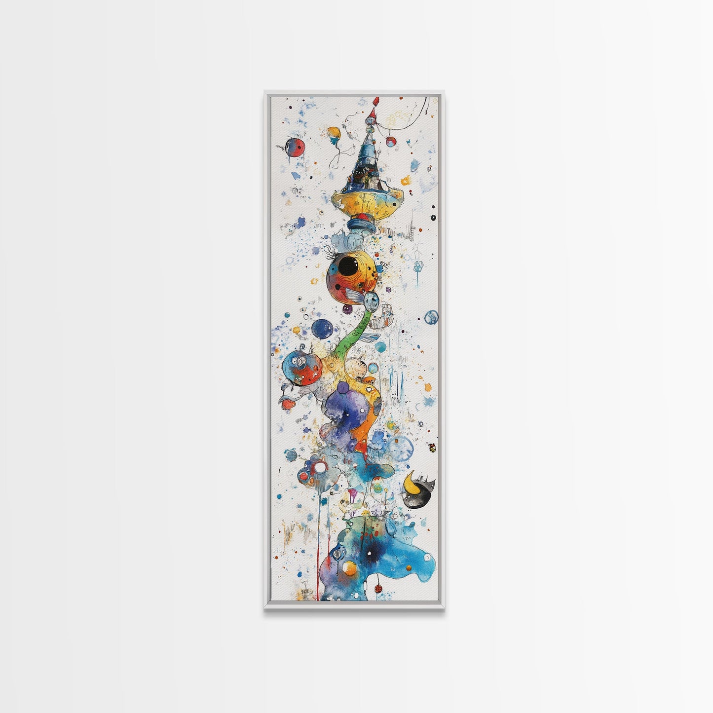 Whimsical Tower Painting Canvas Print Colorful Fun Art Vertical Wall Art Unique Gift Idea Playful Whimsical Art for Living Room