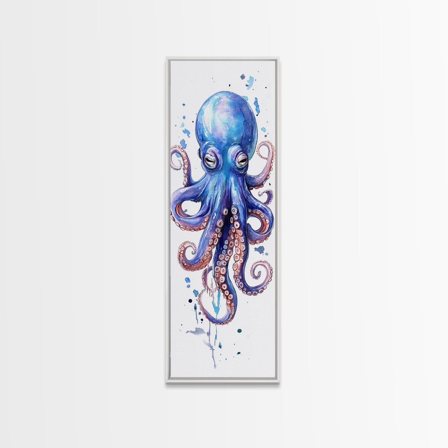 Blue Octopus Art Framed Canvas Print Vibrant Marine Life Decor Whimsical Coastal Nautical Artwork Living Room Statement Piece