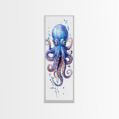 Blue Octopus Art Framed Canvas Print Vibrant Marine Life Decor Whimsical Coastal Nautical Artwork Living Room Statement Piece