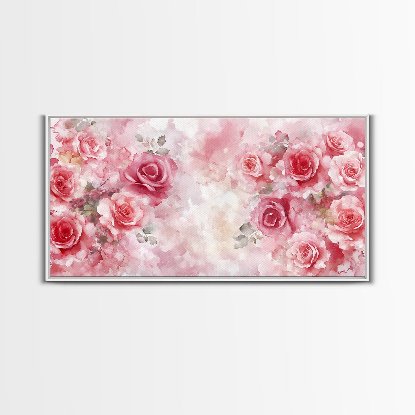 Romantic Rose Painting Framed Canvas Print Featuring Rose Painting and Pink Wall Art Botanical Prints Rustic Art Living Room Decor