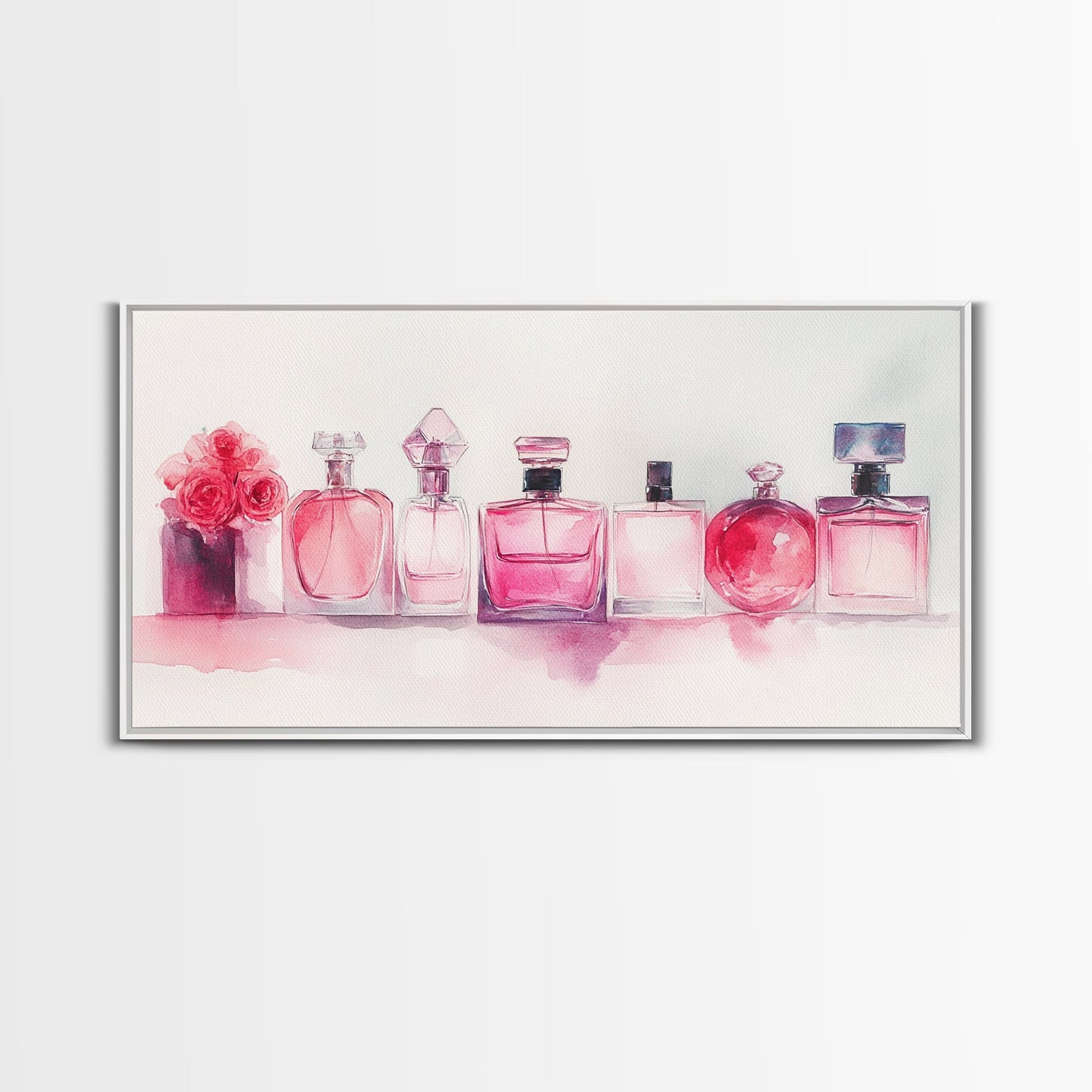 Pink Perfume Painting Framed Canvas Print, Light Pink Bedroom Art Coastal Cowgirl Wall Art, Minimalist Art Rustic Decor Gift Idea