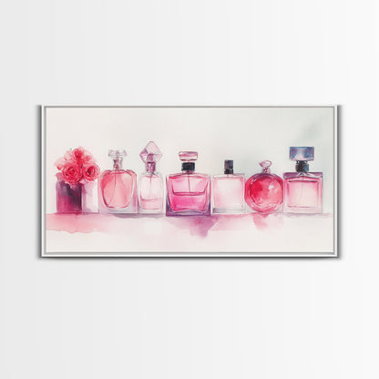 Pink Perfume Painting Framed Canvas Print, Light Pink Bedroom Art Coastal Cowgirl Wall Art, Minimalist Art Rustic Decor Gift Idea