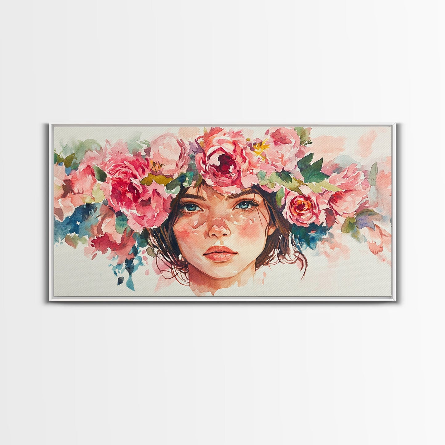 Floral Crown Canvas Print | Goddess Art Print | Pink Abstract Art | Romantic Woman Art | Boho Bedroom Decor Framed Canvas Print