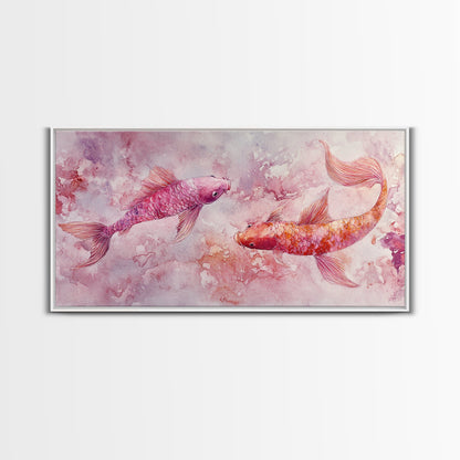Koi Fish Painting Canvas Print Pink and Orange Wall Art Above Sofa Art Nautical Decor Gift Idea Whimsical Art Bedroom Decor