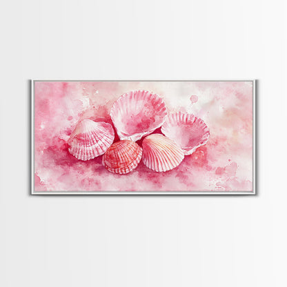 Coastal Shell Canvas Print | Pink Coastal Cowgirl Wall Art | Nautical Inspired Decor | Beach Themed Framed Artwork | Living Room Art