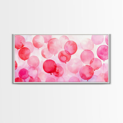 Pink Balloon Canvas Print - Light Pink Wall Art Boho Birthday Celebration Art Minimalist Decor Living Room Horizontal Art