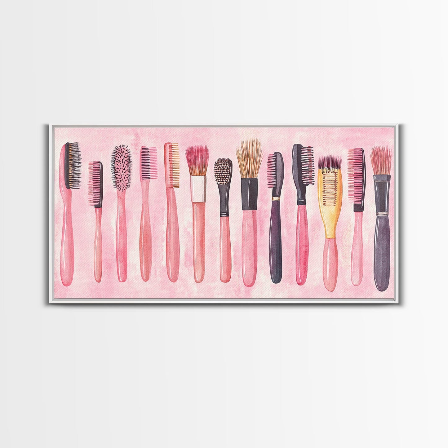 Hairbrush Collection Canvas Print Whimsical Art Pink Wall Art Fun Boho Aesthetic Bathroom Decor Vertical Art Unique Gift Idea