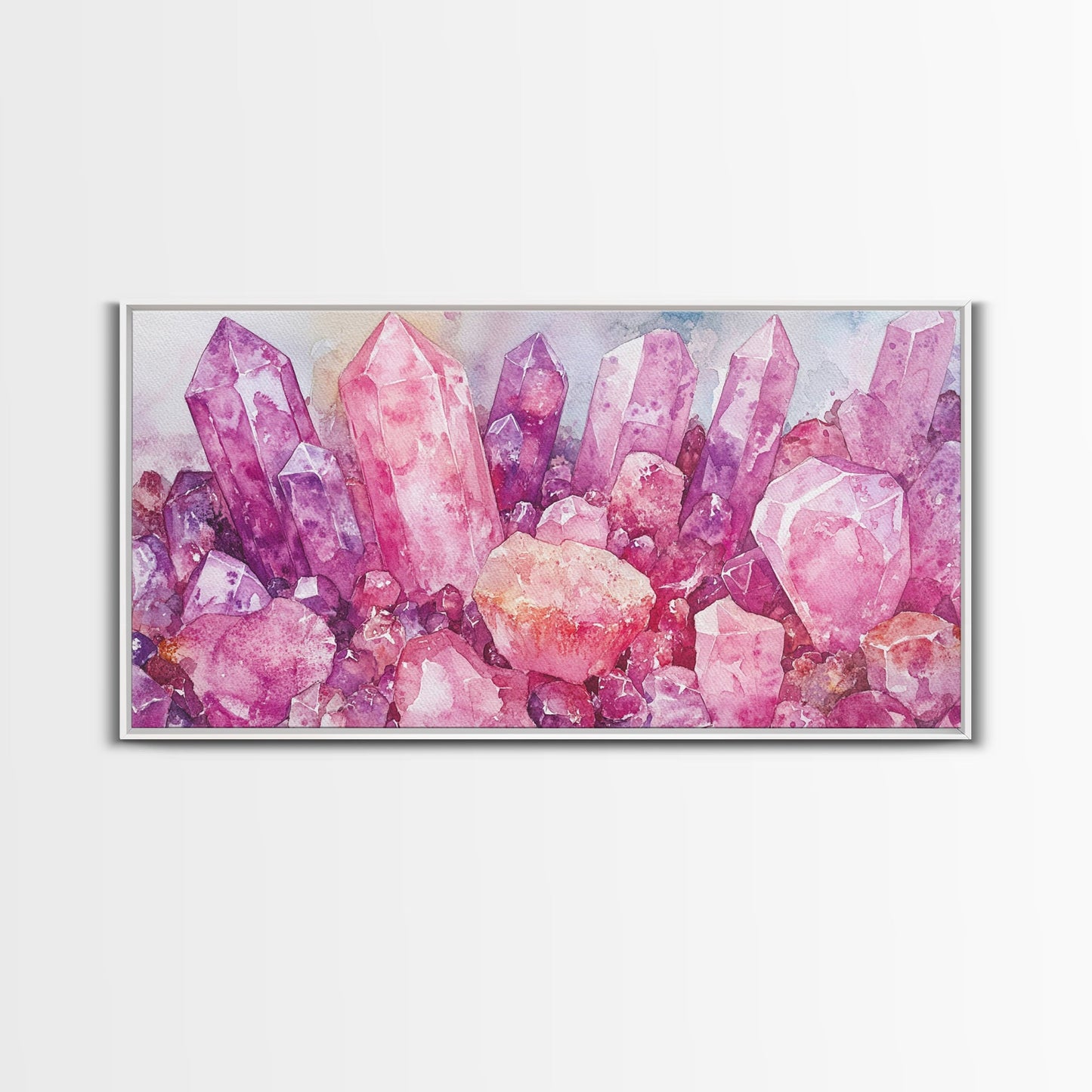 Pink Gemstone Art Framed Canvas Print Sacred Geometry Wall Art Whimsical Art Vertical Wall Art Bedroom Decor Unique Gift Idea