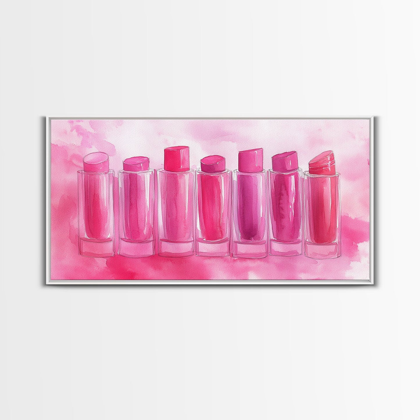 Leinwanddruck „Lippenstiftreihe“ | Rosa Wandbild, verspielte Deko, hellrosa Kunst, feminine Geschenkidee, Wohnzimmerdeko, Deko über dem Sofa