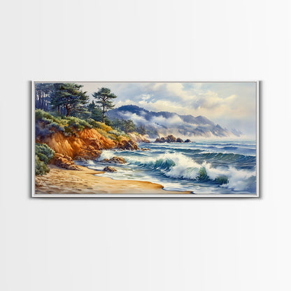 Framed Canvas Print of Scenic Coastal Cliffs and Ocean Waves, Nautical Landscape Art Gift, Rustic Coastal Home Decor