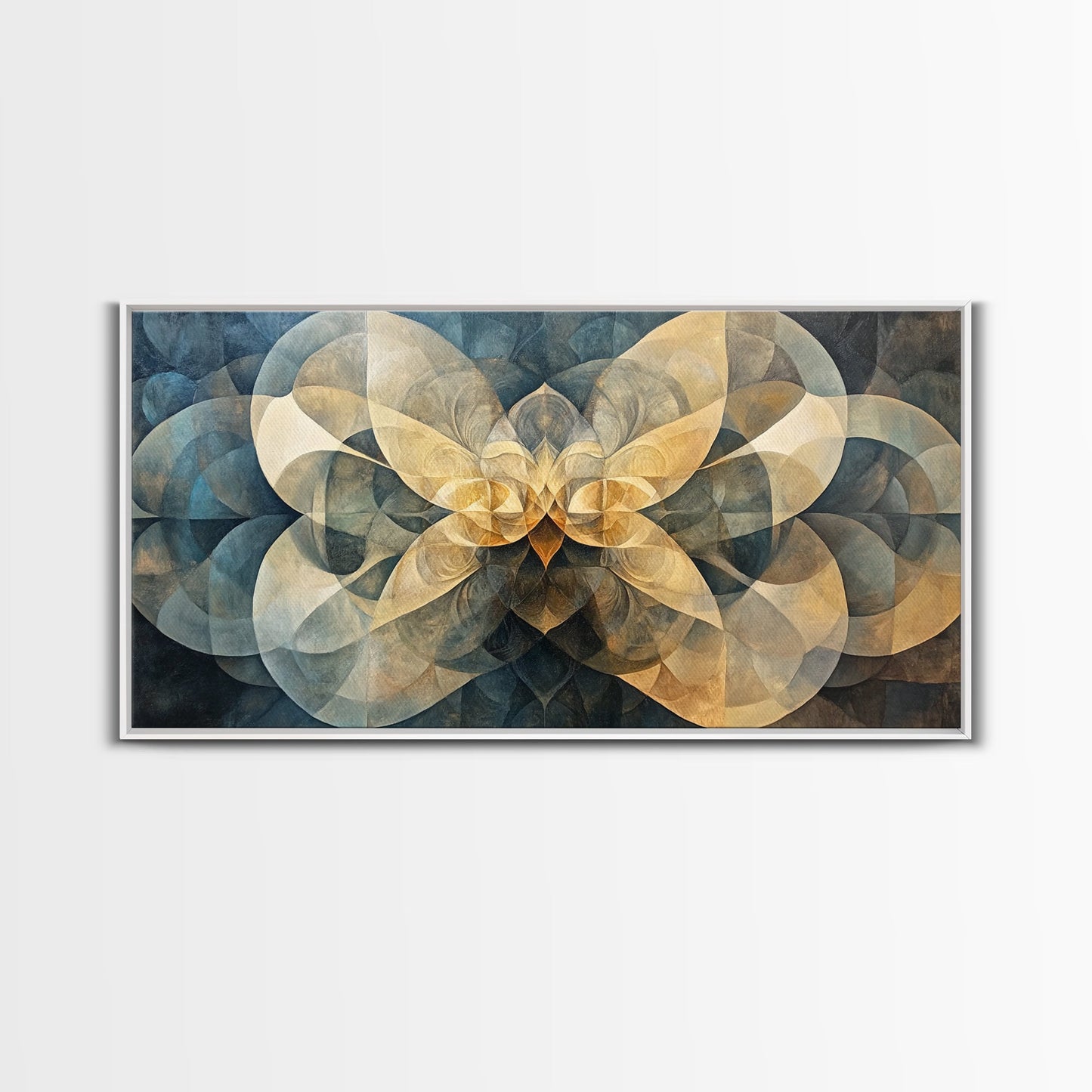 Symmetrical Abstract Framed Canvas Print, Geometric Wall Art Wabi Sabi Decor, Moody Minimalist Artwork Idea Bedroom Horizontal Design