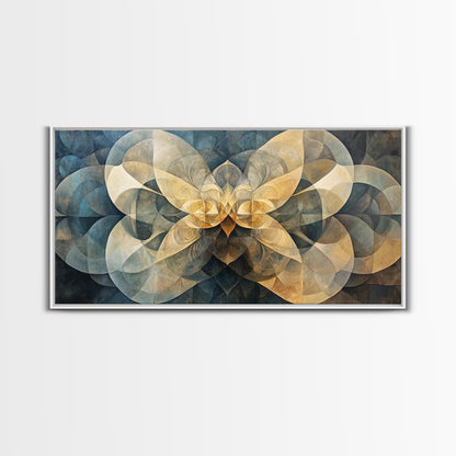 Symmetrical Abstract Framed Canvas Print, Geometric Wall Art Wabi Sabi Decor, Moody Minimalist Artwork Idea Bedroom Horizontal Design
