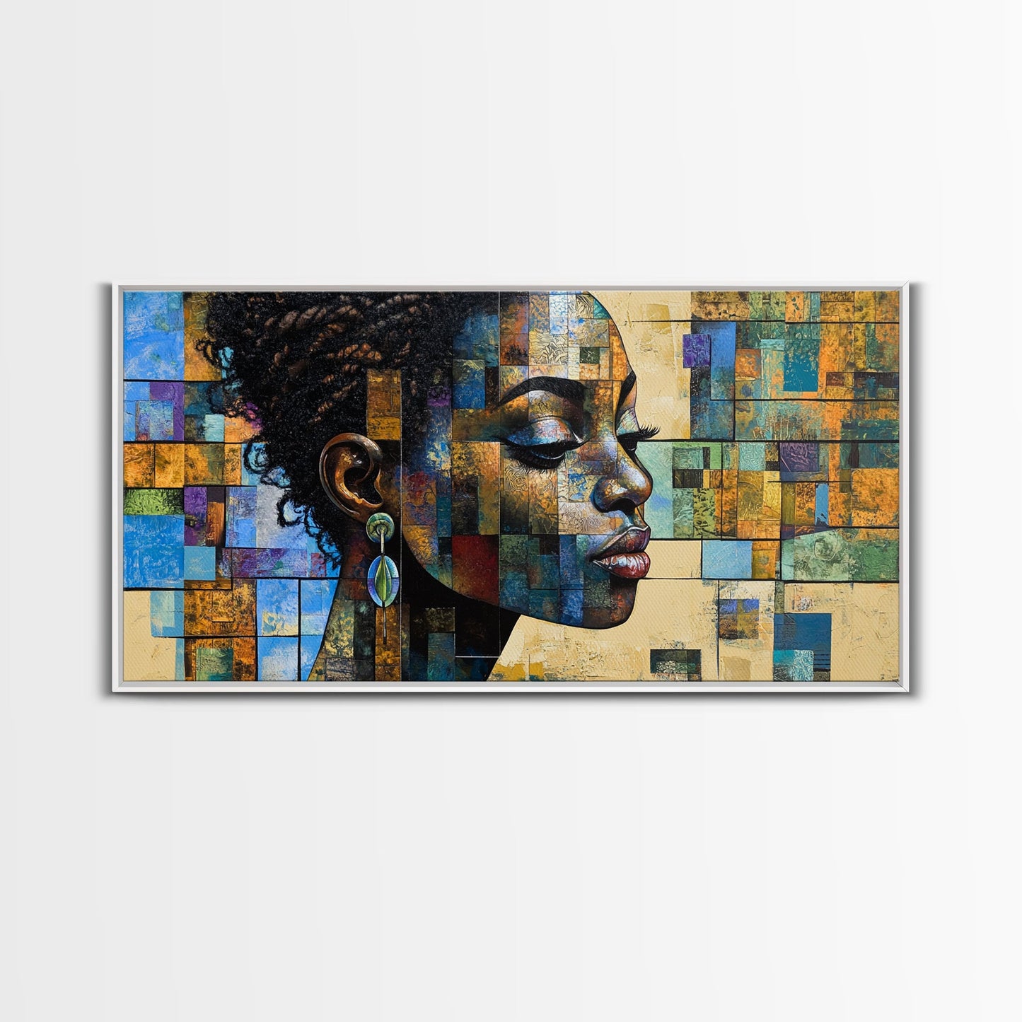 Afrozentrische Wandkunst, gerahmter Leinwanddruck, geometrische afrikanische Kunst, ausdrucksstarke Wohnzimmerdekoration, einzigartige Geschenkidee für stimmungsvolle Kunst, afrikanischer Kunstdruck