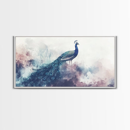 Watercolor Peacock Art Canvas Print, Moody Wildlife Wall Decor, Above Couch Living Room Art, Unique Nature Gift Idea Him Her