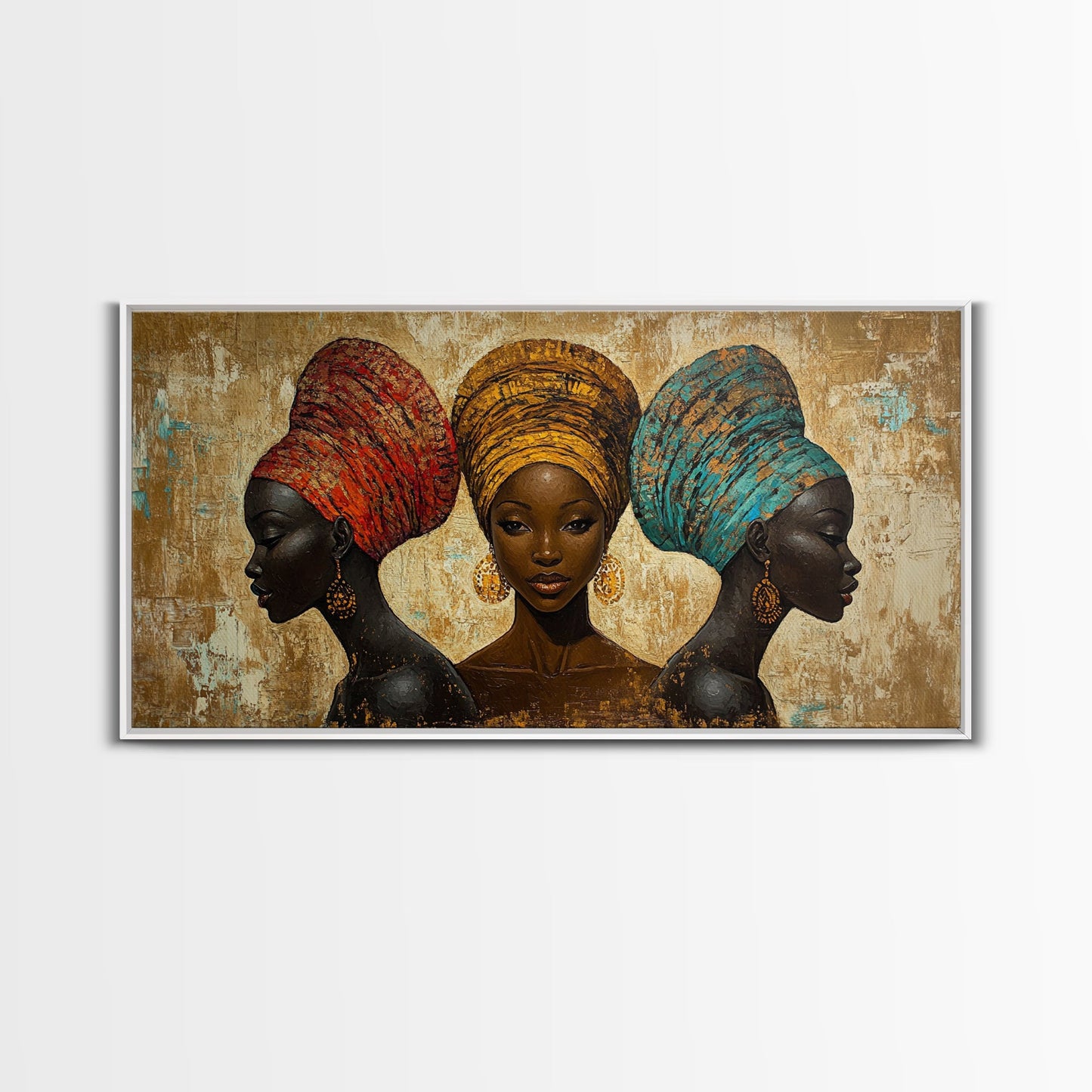 Elegantes Leinwandbild mit afrikanischen Frauen, ausdrucksstarke afrozentrische Wanddekoration, stimmungsvolles abstraktes Gemälde, einzigartige Geschenkidee fürs Schlafzimmer