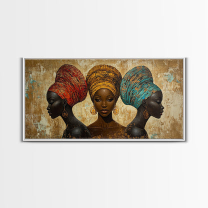 Elegantes Leinwandbild mit afrikanischen Frauen, ausdrucksstarke afrozentrische Wanddekoration, stimmungsvolles abstraktes Gemälde, einzigartige Geschenkidee fürs Schlafzimmer