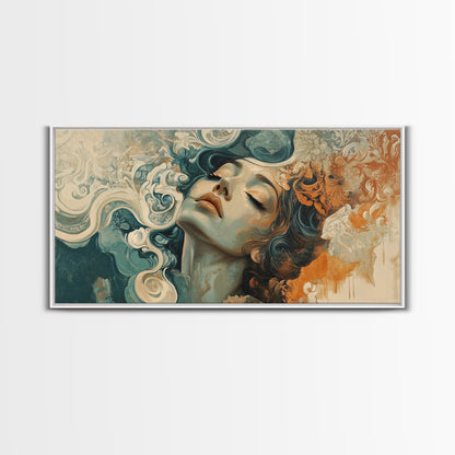 Art Nouveau Framed Canvas Print Featuring Goddess Art and Botanical Prints Beautiful Feminine Inspired Bedroom or Guest Room Art