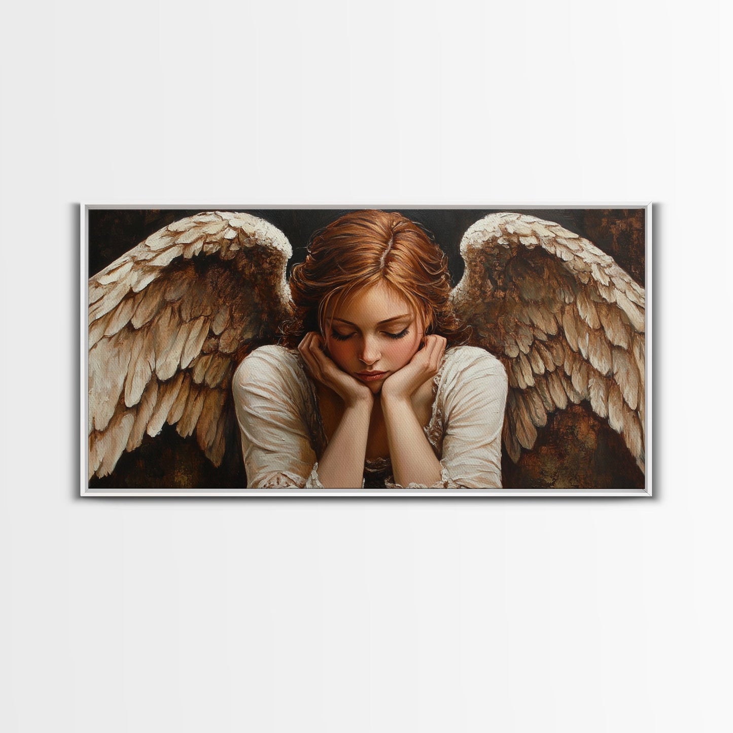 Angelic Beauty Portrait Framed Canvas Print Featuring Angel Art Prints and Moody Art Ideal Bedroom Wall Art or Guest Room Art
