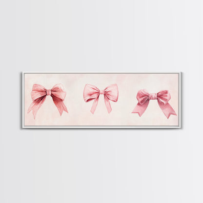 Light Pink Wall Art Canvas Print with Bows Decor, Minimalist Painting, Bedroom Art, Horizontal Abstract Artwork for Living Room