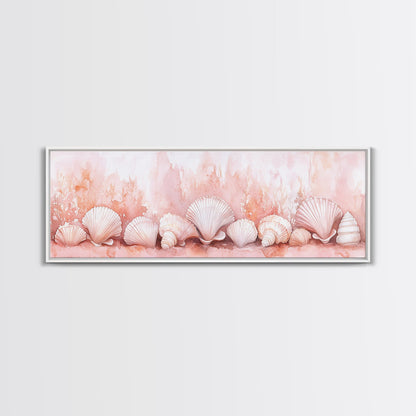 Coastal Shell Art Canvas Print Featuring Light Pink and Orange Pastel Hues, Beach House Decor, Nautical Wall Art for Living Room