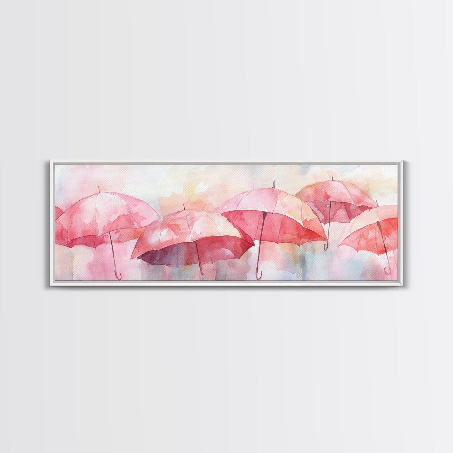 Umbrella Canvas Print Featuring Light Pink Abstract Art, Boho Minimalist Decor, Romantic Living Room or Guest Room Coastal Wall Art