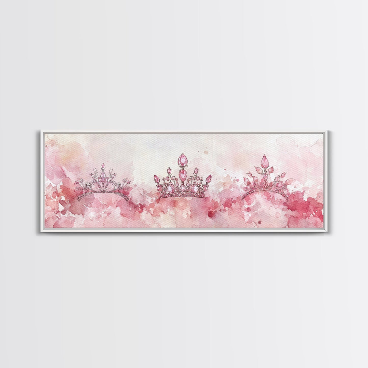 Royal Tiaras Canvas Print Pink Abstract Art Whimsical Decor Goddess Art Wall Art Bedroom Art Princess Aesthetic Horizontal Decor